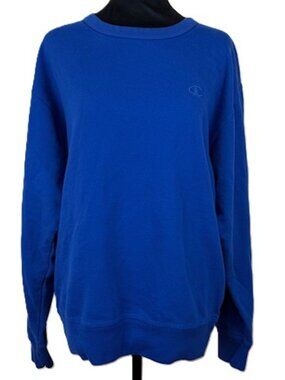 Champion Pullover Crewneck Sweatshirt Blue Embroidered Logo Unisex Mens M